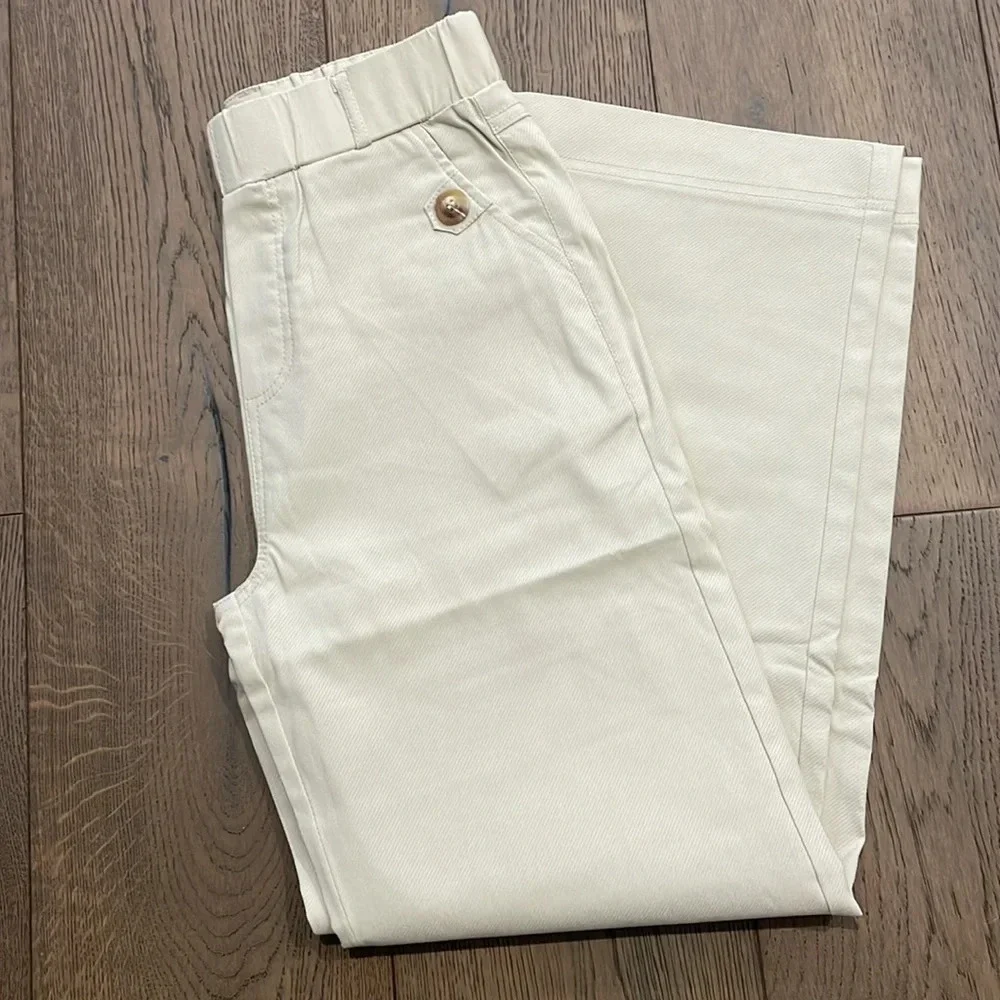 NWOT Wide Leg Cropped Khaki Tan Elastic Waist Pull On Casual Pants Size S - Picture 7 of 7